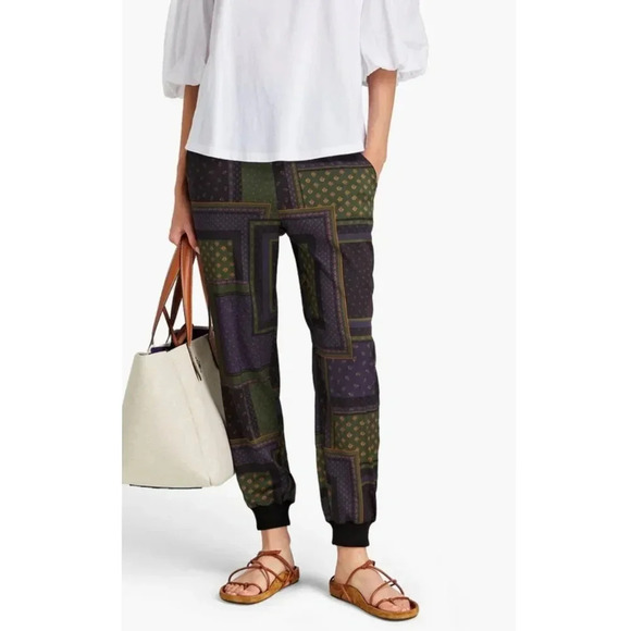 Veronica Beard Avamere Patchwork-Effect Satin-Twill Track Pants - Picture 2 of 10